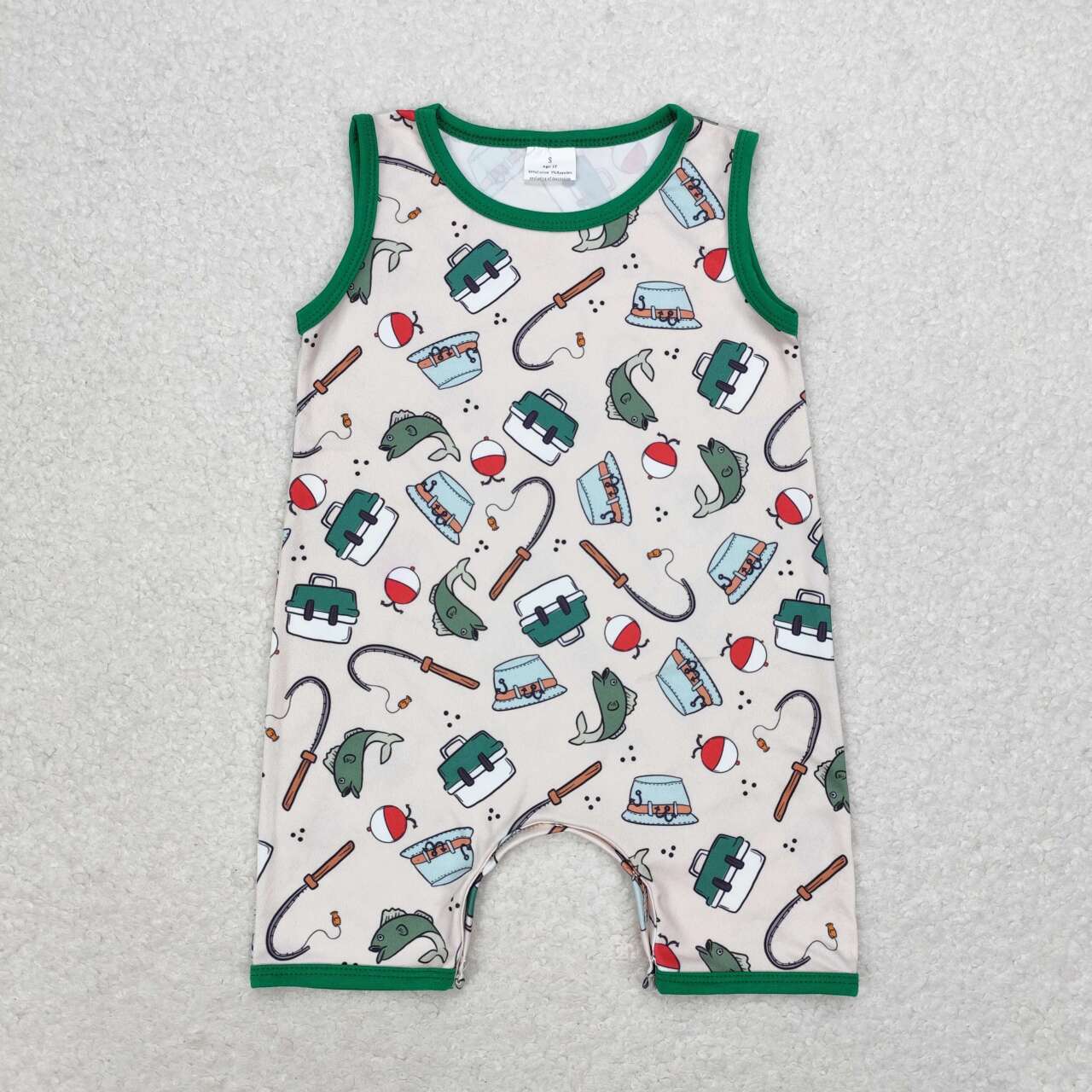 SR0914 Fishing Print Baby Boys Summer Romper