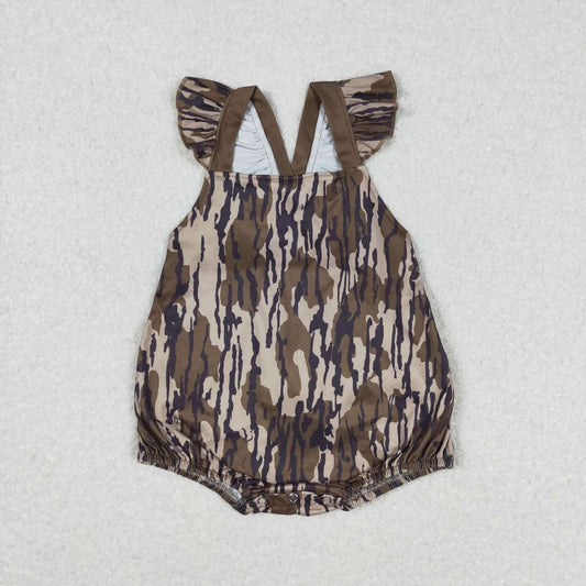 SR0929 Dark Green Camo Print Baby Girls Summer Bubble Romper