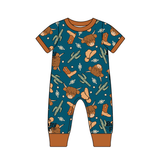 (Pre-order)SR0945 Highland Cow Cactus Print Baby Boys Romper