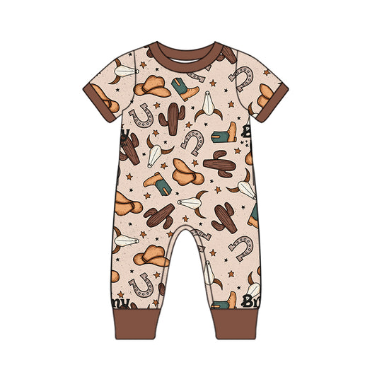 (Pre-order)SR0946 Hat Boots Cactus Print Baby Boys Romper