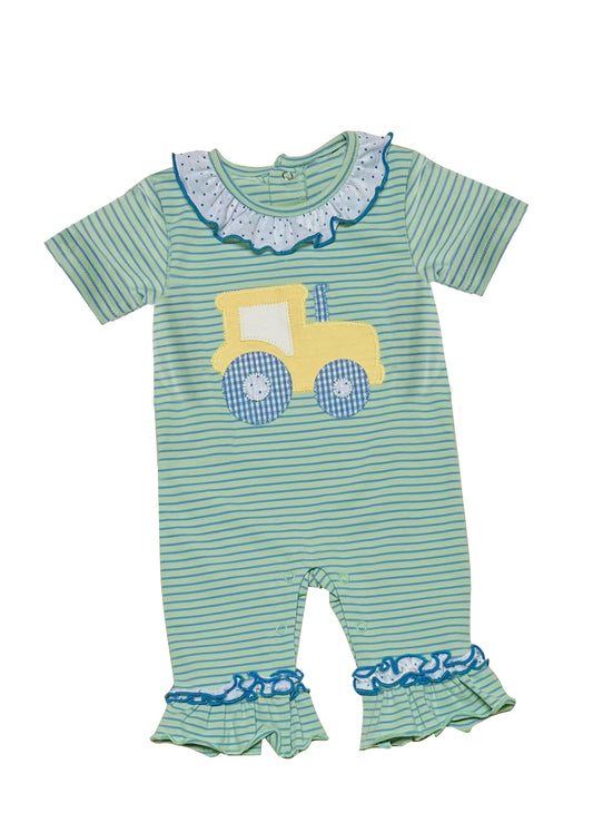 (Pre-order)SR0950 Tractors Print Baby Girls Summer Romper