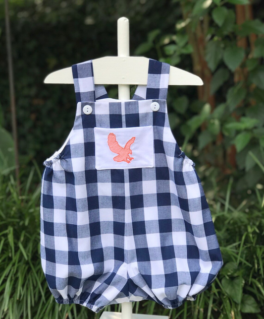 (Pre-order)SR0961 Eagle Navy Plaid Print Baby Kids Summer Romper