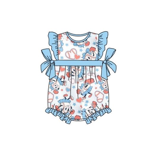 (Pre-order)SR0971 Cute Baseball Print Baby Girls Summer Romper