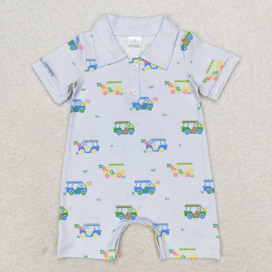 SR0982 Golf Cart Print Baby Boys Summer Romper