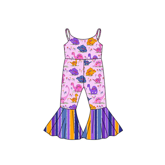 (Pre-order)SR1002 Dino Flowers Print Baby Girls Summer Jumpsuits