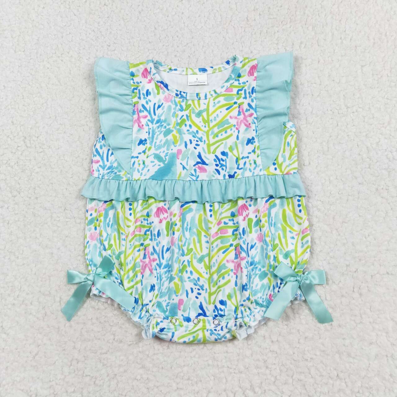 SR1022 Flowers Print Baby Girls Summer Romper