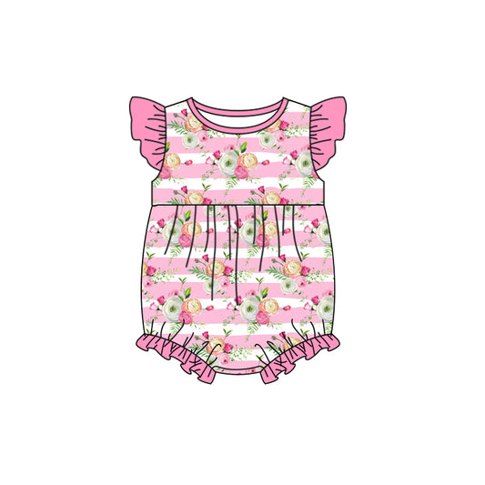 (Pre-order)SR1037 Pink Flowers Print Baby Girls Summer Romper