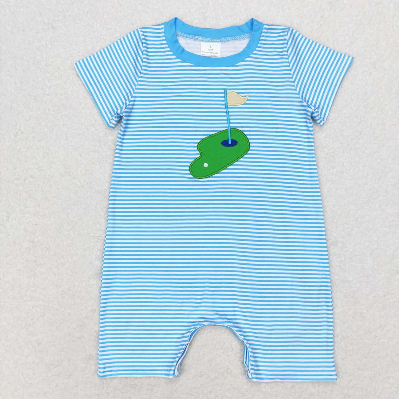 SR1044 Golf Hole Embroidery Stripes Print Baby Boys Summer Romper