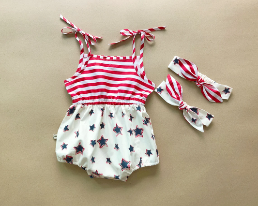 (Pre-order)SR1056 Star Print Baby Girls 4th of July Romper