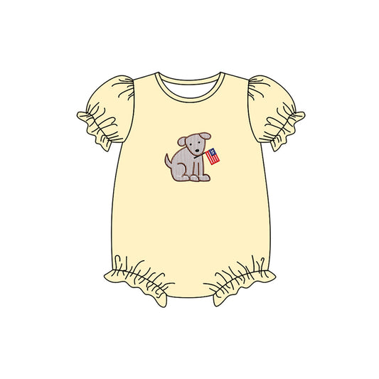 (Pre-order)SR1063 Dog Flag Print Yellow Print Baby Girls 4th of July Romper