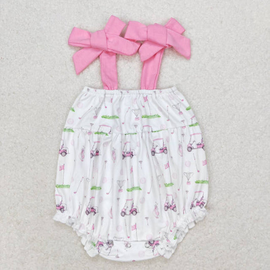 SR1069 Golf Truck Print Baby Girls Summer Strap Romper