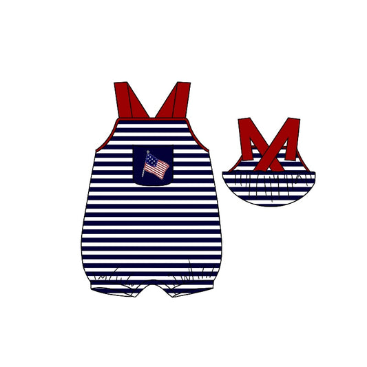 (Pre-order)SR1079 Flag Print Baby Boys 4th of July Romper