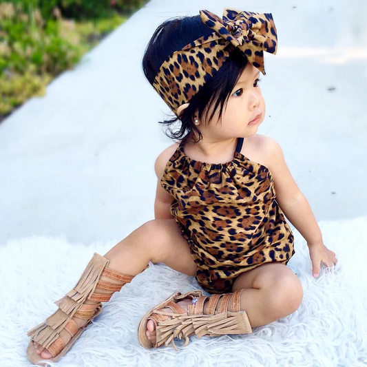 (Pre-order)SR1089 Leopard Print Baby Girls Summer Romper