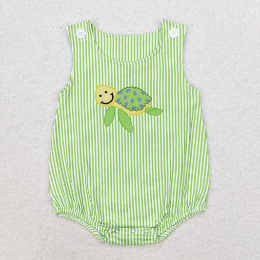 SR1093 Sea Turtle Stripes Print Baby Boys Summer Romper