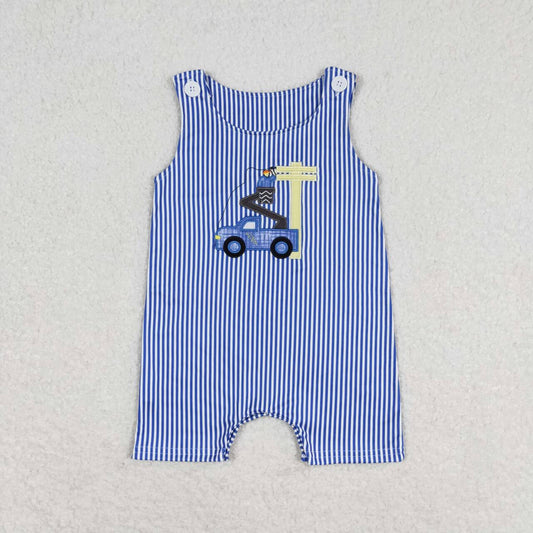 SR1102 Worker Embroidery Blue Stripes Print Baby Boys Summer Romper