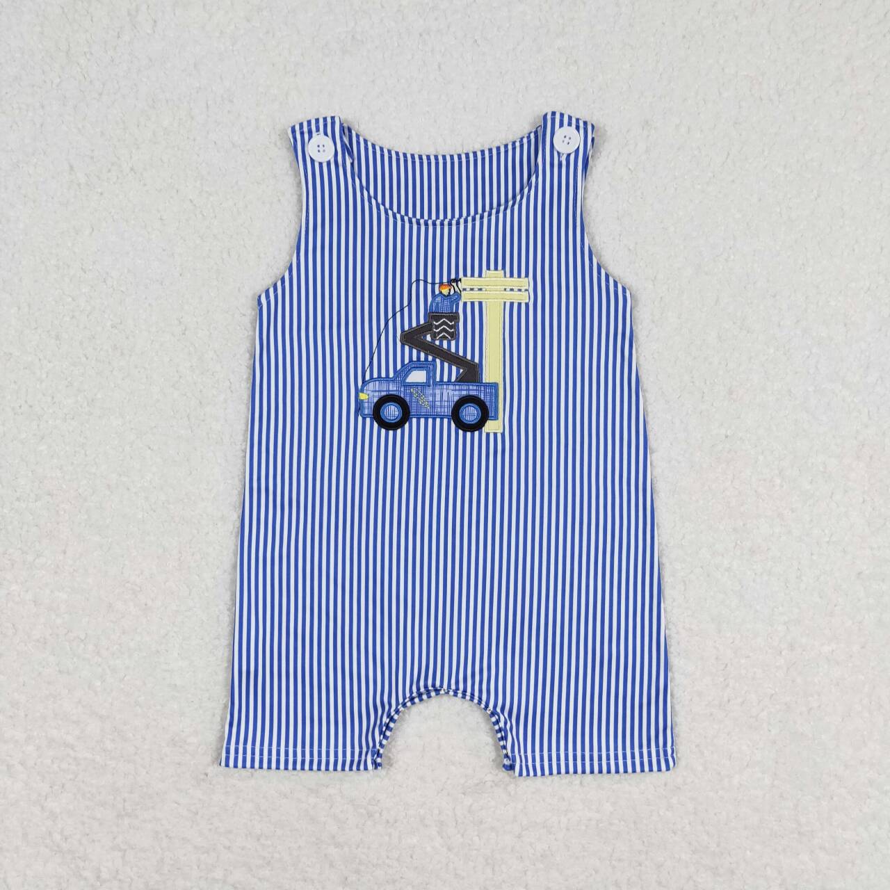Worker Embroidery Blue Stripes Print Brothers Summer Matching Clothes