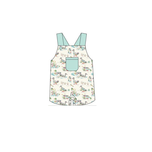 (Custom Design Preorder MOQ 5) Duck Print Baby Boys Pocket Summer Romper