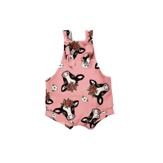 (Pre-order)SR1196 Cow Flowers Print Baby Girls Summer Romper