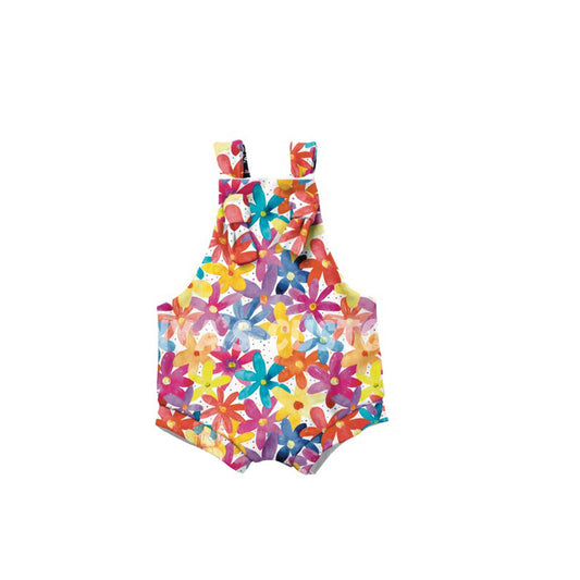 (Pre-order)SR1197 Colorful Flowers Print Baby Girls Summer Romper