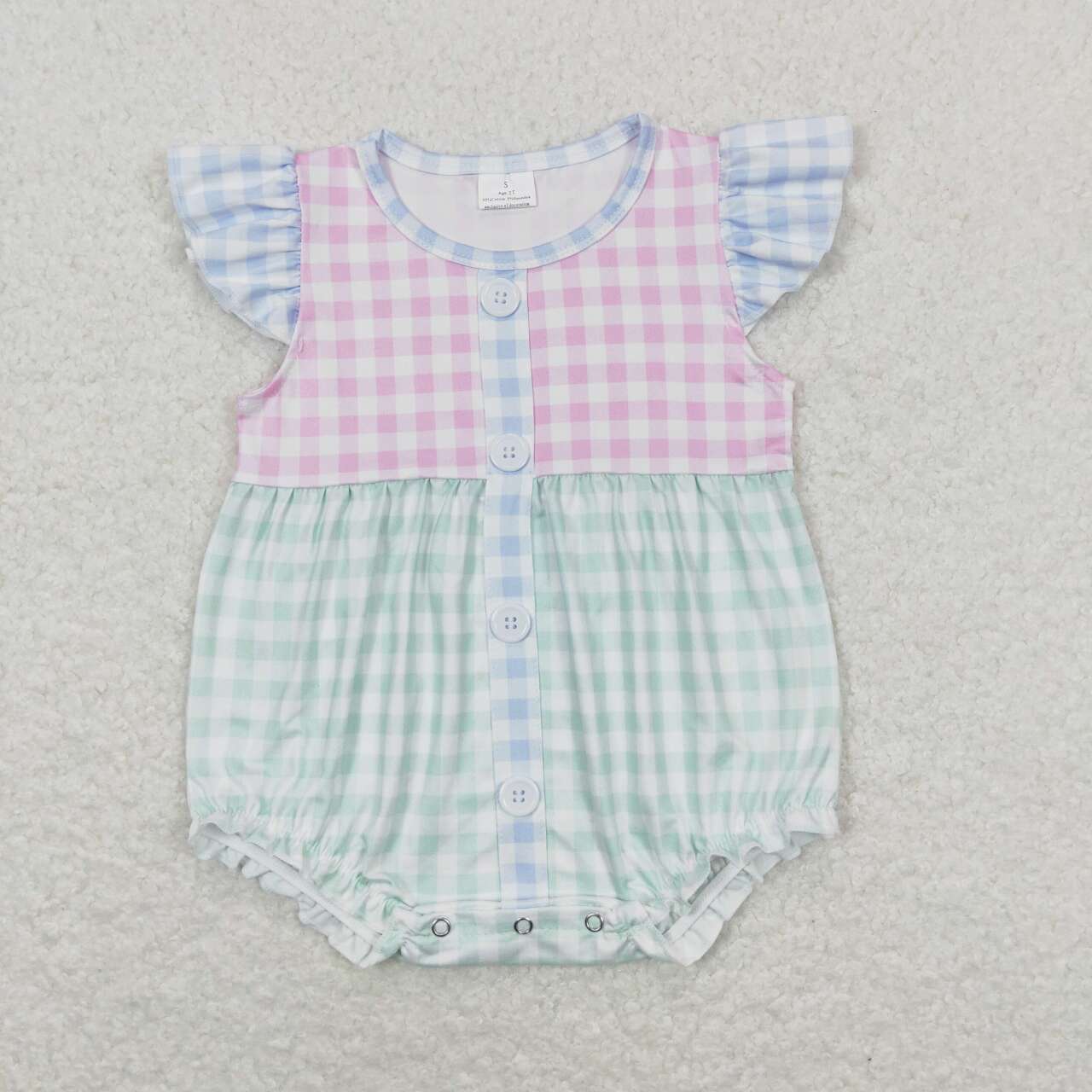 SR1201 Plaid Print Baby Girls Summer Romper