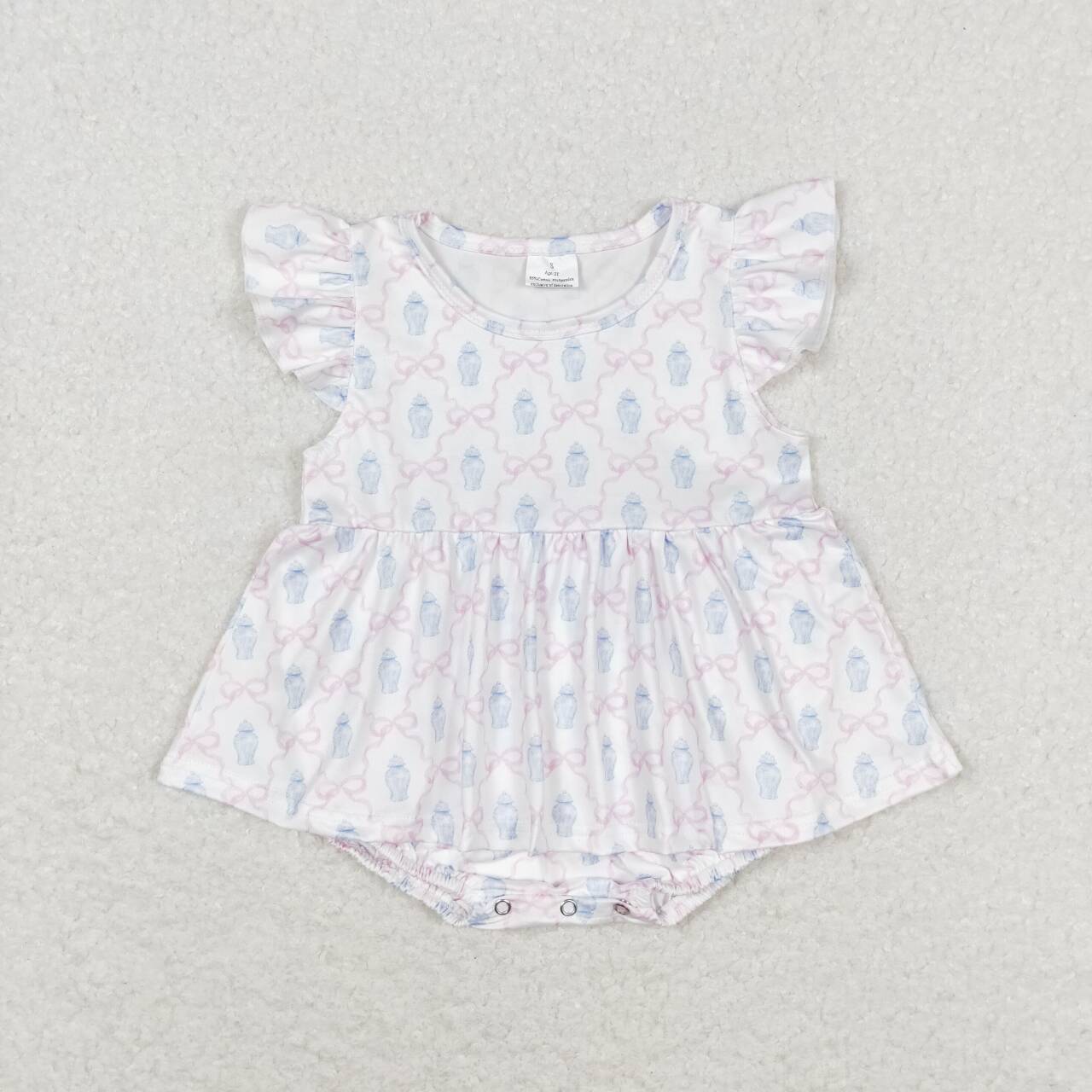 SR1217 Bows Print Baby Girls Summer Romper