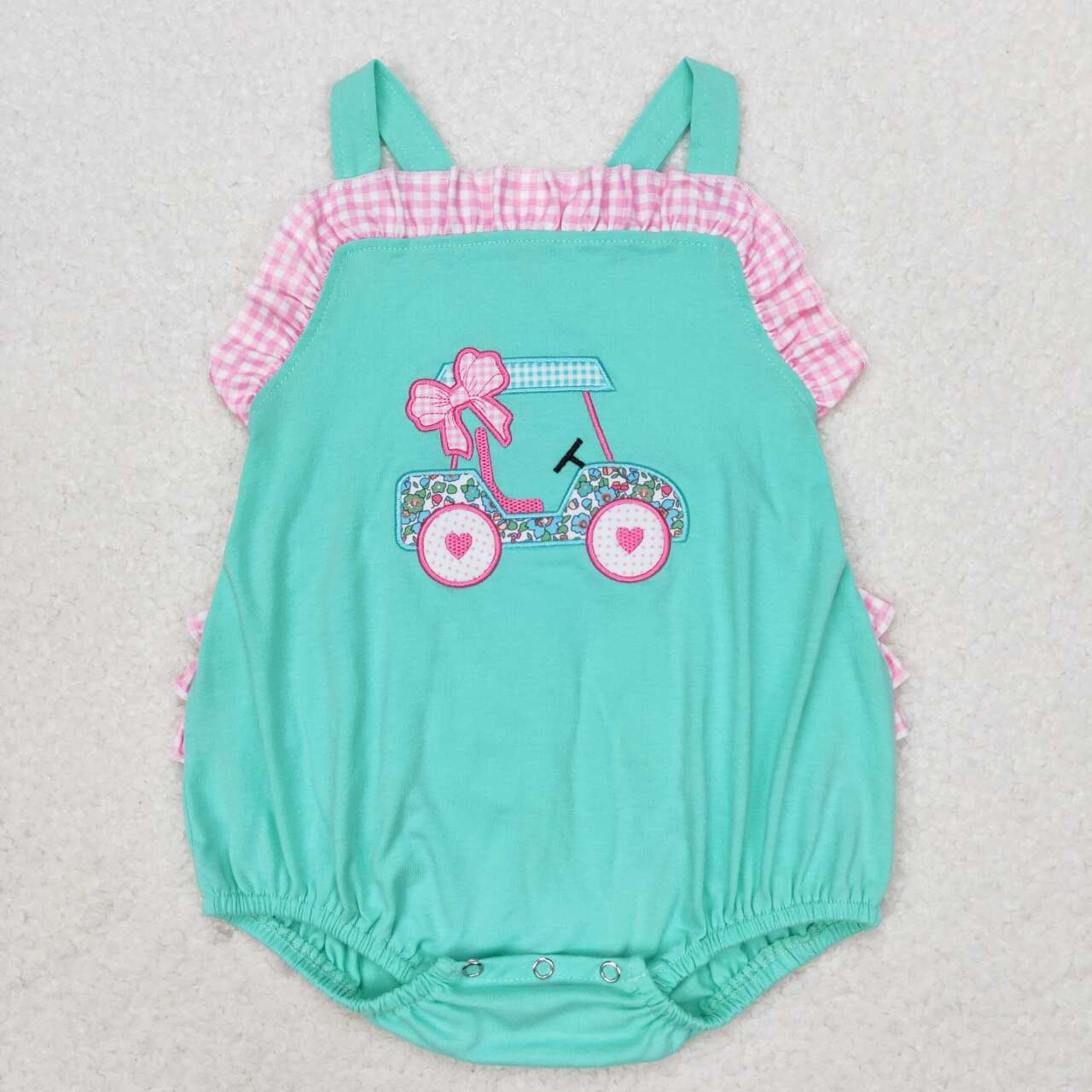 SR1223 Golf Truck Embroidery Baby Girls Summer Bubble Romper