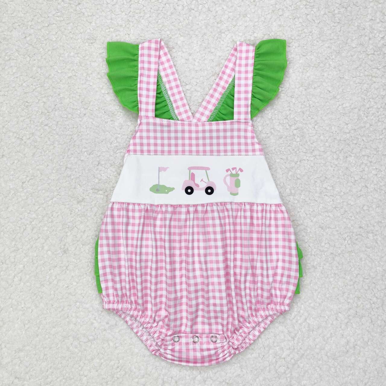 SR1226 Golf Truck Print Baby Girls Summer Bubble Romper