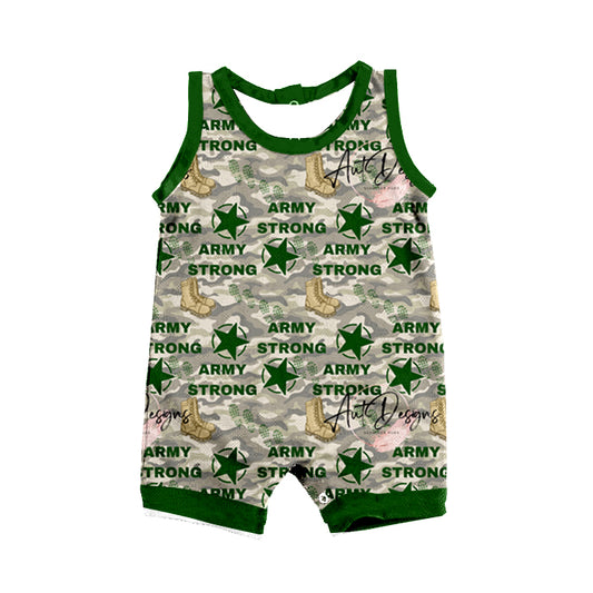 (Pre-order)SR1233 Star Boots ARMY Print Baby Boys Summer Romper