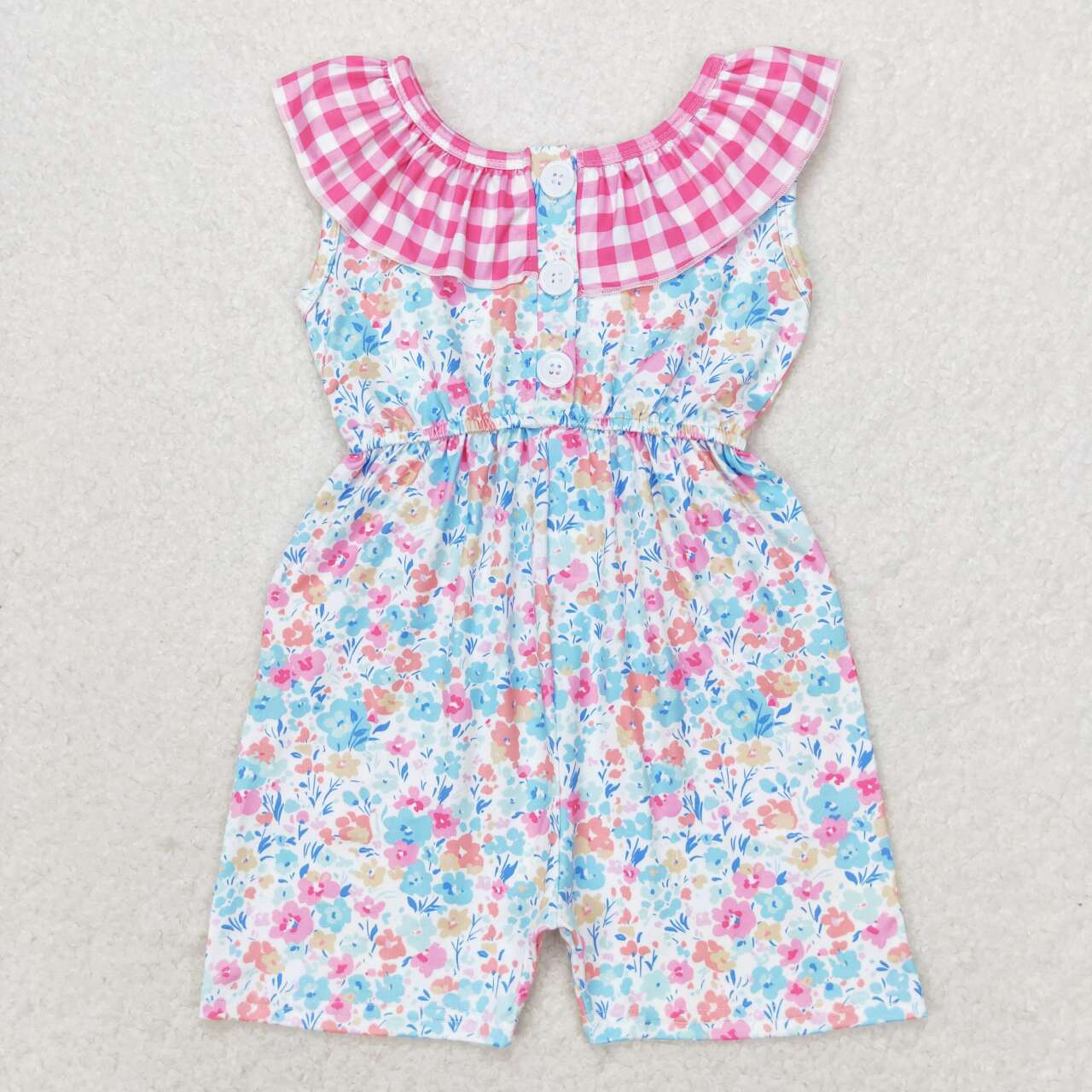 Flowers Print Girls Neck Summer Pockets Jumpsuits Sisters Wear