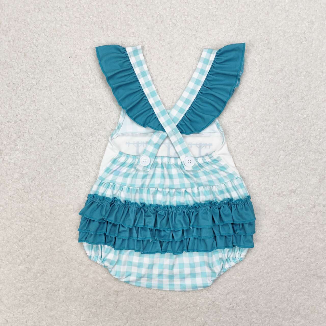 SR1290 Line Workers Plaid Print Baby Girls Summer Bubble Romper