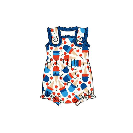 (Pre-order)SR1298 Popsicle Cherry Print Baby Girls 4th of July Romper