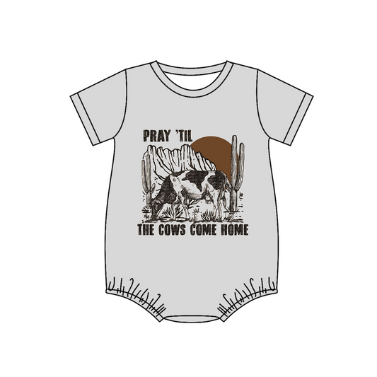 (Pre-order)SR1304 Grey Cows Print Baby Kids Summer Romper