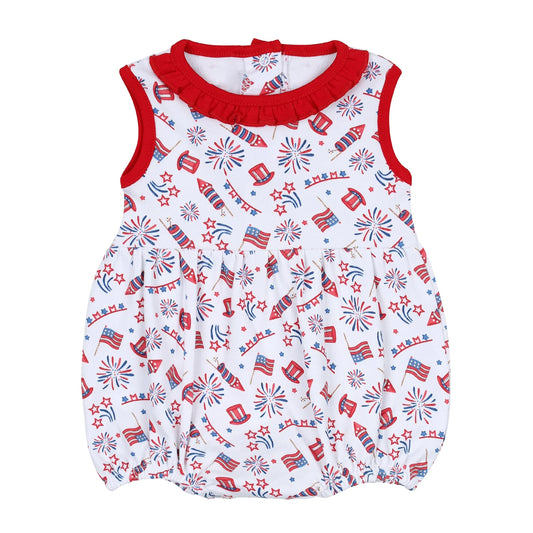 (Pre-order)SR1341  Fireworks Flags Print Baby Girls 4th of July Romper