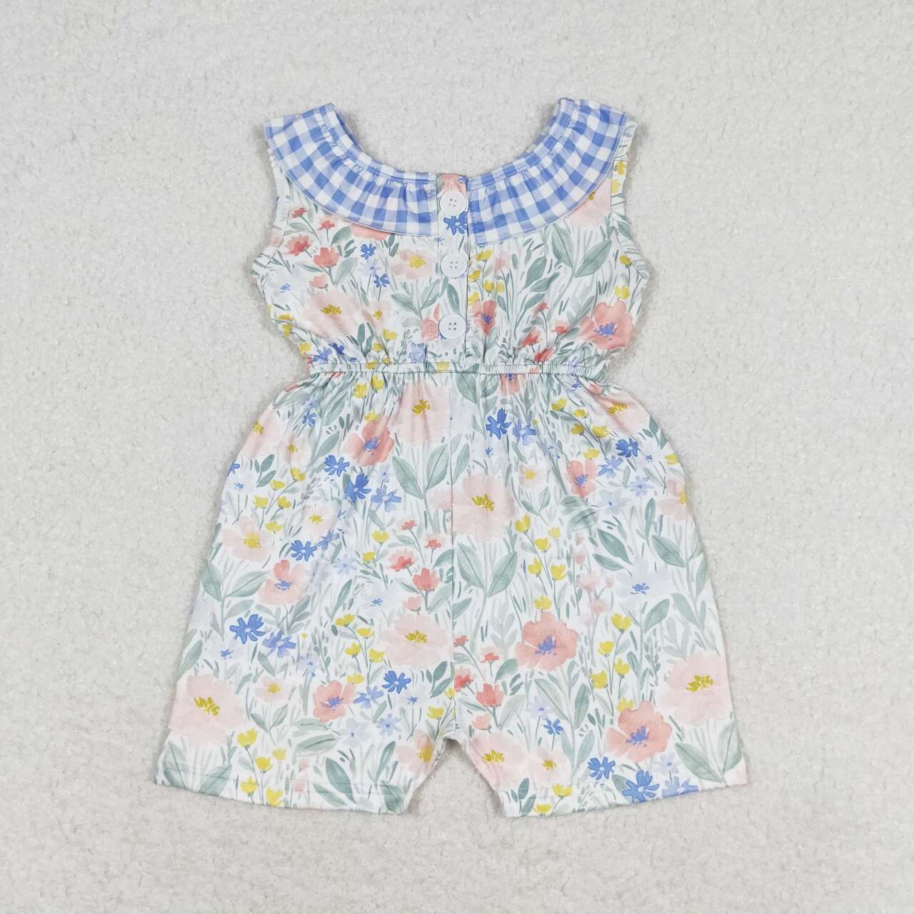 Flowers Print Girls Neck Summer Pockets Jumpsuits Sisters Wear