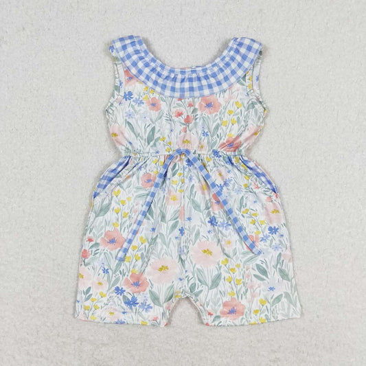 SR1343  Flowers Print Pocktes Girls Summer Jumpsuits