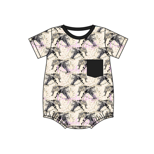 (Pre-order)SR1360  Horse Print Baby Boys Western Summer Romper