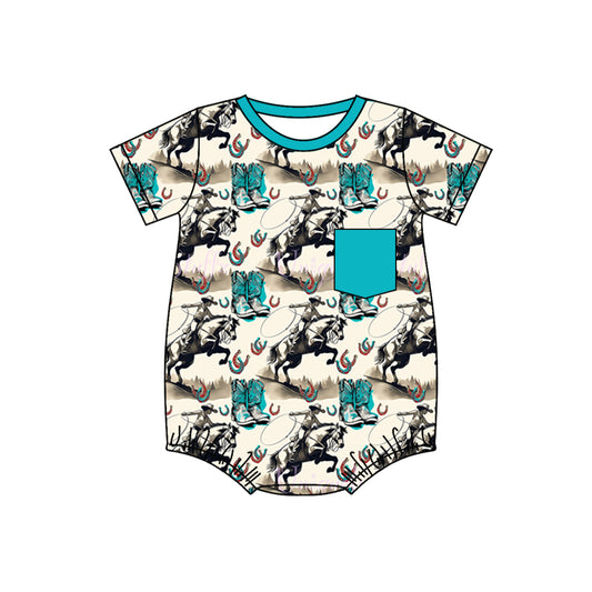 (Pre-order)SR1361  Rodeo Print Baby Boys Western Summer Romper