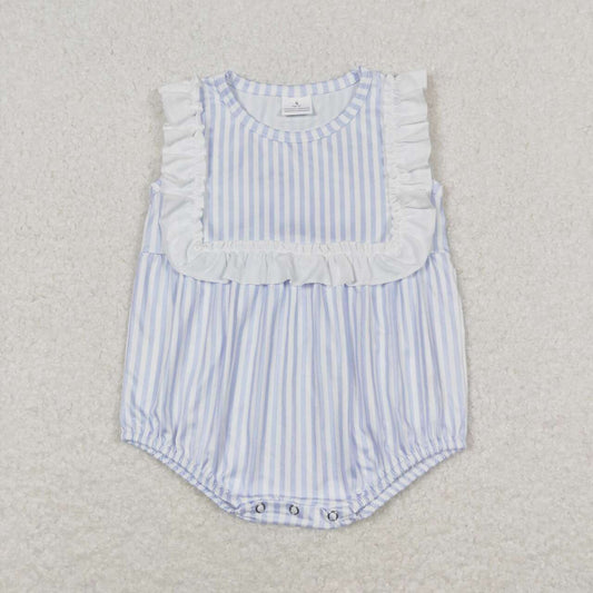 SR1363  Blue Stripes Print Baby Girls Summer Romper