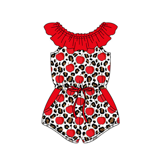 (Pre-order)SR1374 Apples Leopard Print Girls Back to School Jumpsuits