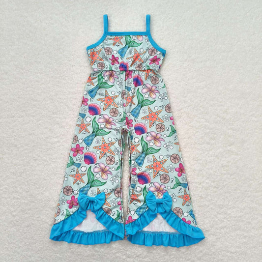 SR1391 Mermaid Shell Print Girls Summer Jumpsuits