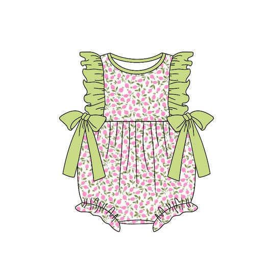 (Pre-order)SR1395  Flowers Print Baby Girls Summer Romper