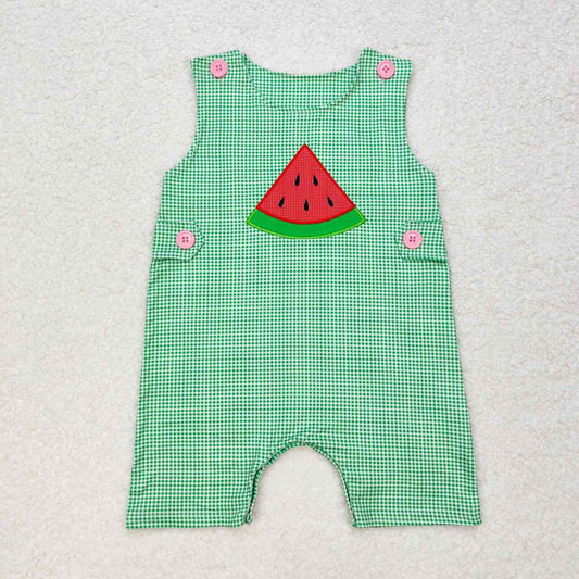 SR1406  Watermelon Embroidery Plaid Print Baby Boys Summer Romper