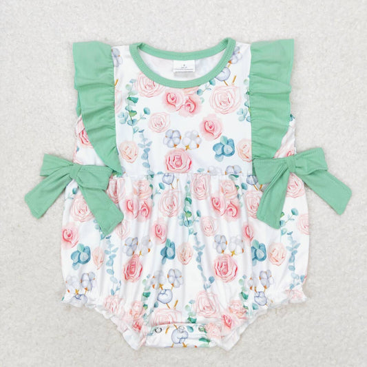 SR1421  Flowers Print Baby Girls Summer Romper