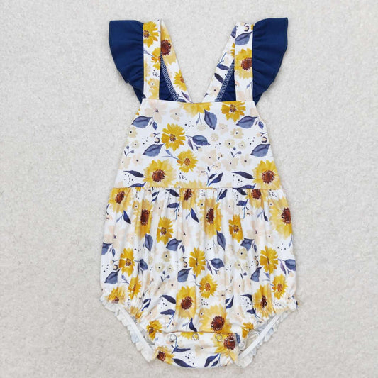 SR1422  Sunflowers Print Baby Girls Summer Romper