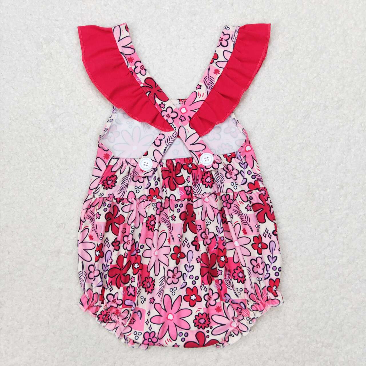 SR1423  Hotpink Flowers Print Baby Girls Summer Romper