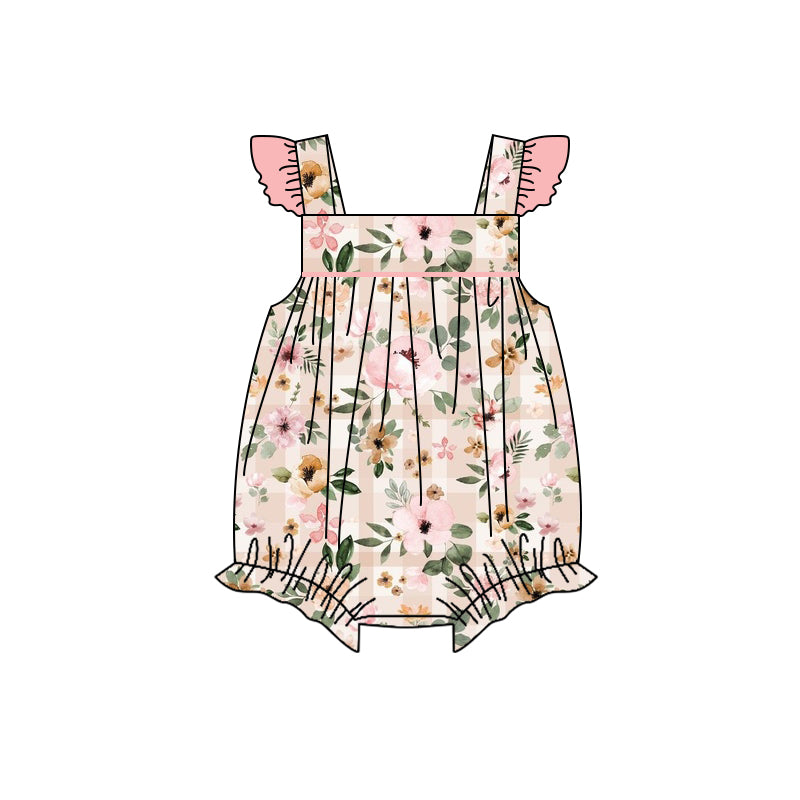 (Pre-order)SR1455  Flowers Print Baby Girls Summer Romper