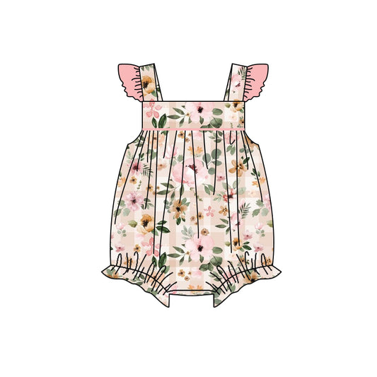 (Pre-order)SR1455  Flowers Print Baby Girls Summer Romper