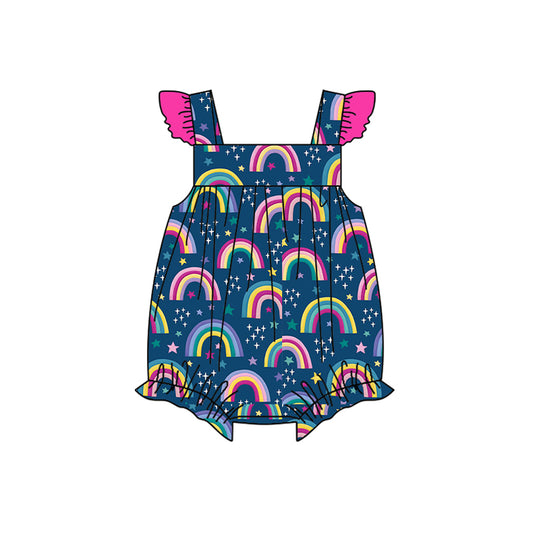 (Pre-order)SR1457  Rainbow Print Baby Girls Summer Romper