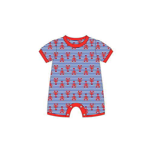 (Pre-order)SR1465  Blue Crayfish Print Baby Boys Summer Romper