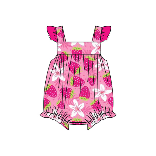 (Pre-order)SR1469  Strawberry Print Baby Girls Summer Romper